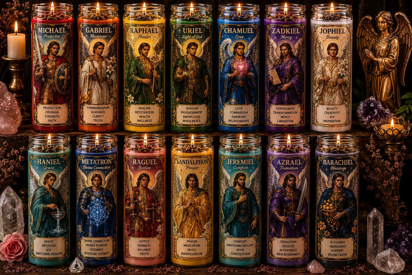 Archangel Prayer Candle | Spiritual Protection Candle | Angel Altar Decor | Mystical Glass Candle | Herb Topped Ritual Candle | Divine Guard __etsy:8050981244