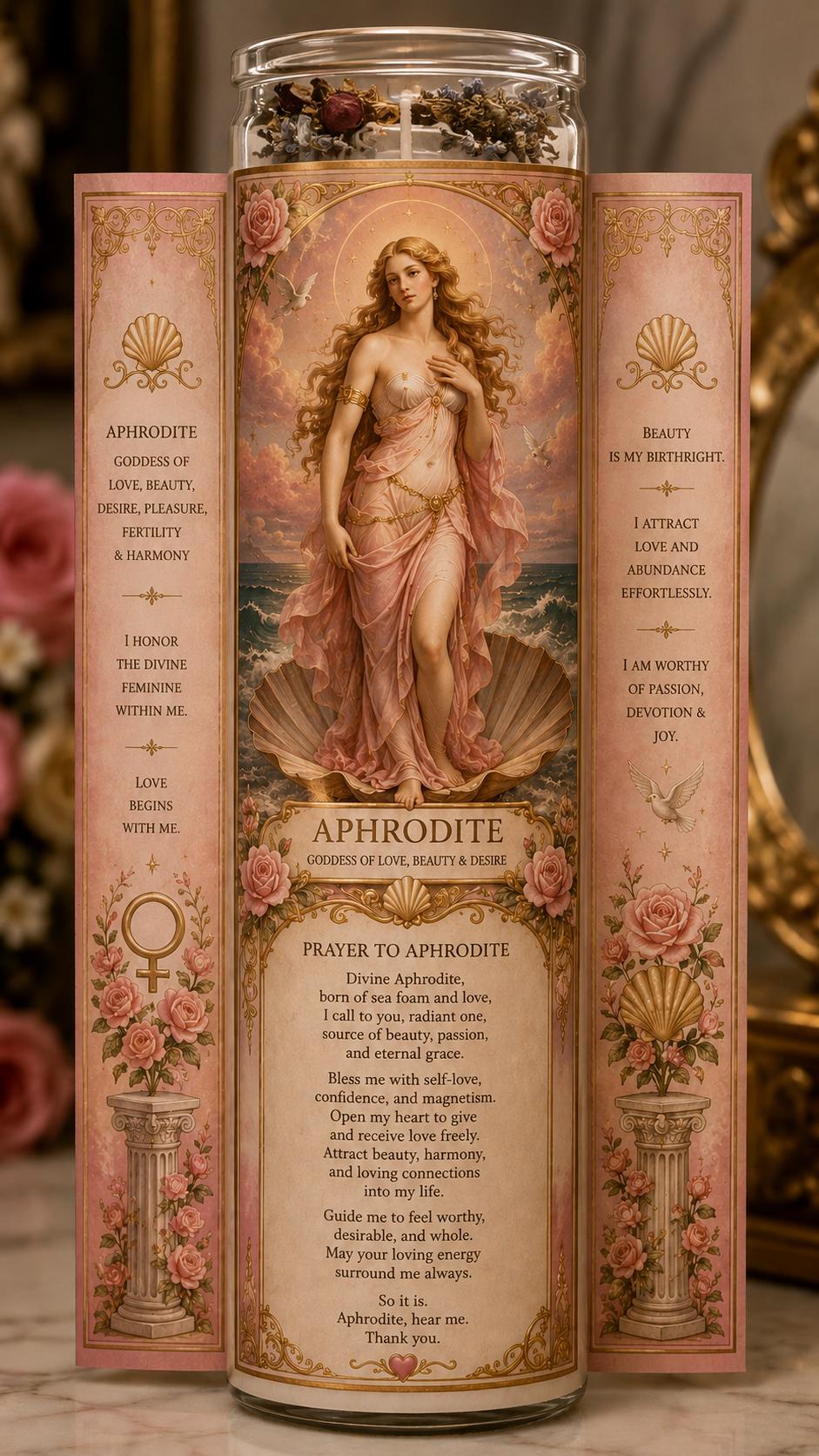 Aphrodite Devotional Candle | Goddess of Love, Self-Love Ritual, Divine Feminine Altar (7 Day Candle) __etsy:8086881914