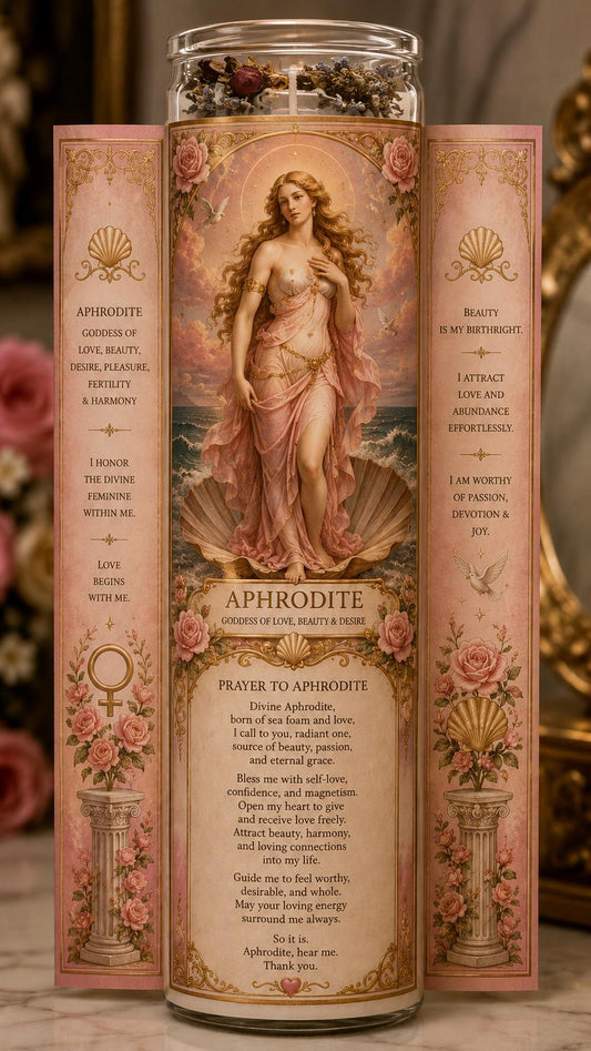 Aphrodite Devotional Candle | Goddess of Love, Self-Love Ritual, Divine Feminine Altar (7 Day Candle) __etsy:8086881914