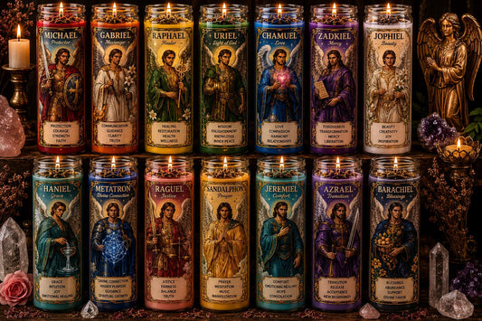 Archangel Prayer Candle | Spiritual Protection Candle | Angel Altar Decor | Mystical Glass Candle | Herb Topped Ritual Candle | Divine Guard __etsy:8050981244