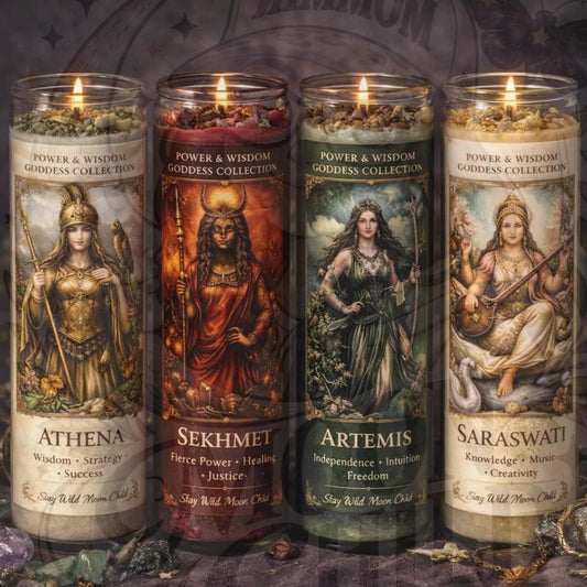 Goddess Devotional Candle Collection: Athena, Sekhmet, Artemis, Saraswati | Ritual Altar Candle