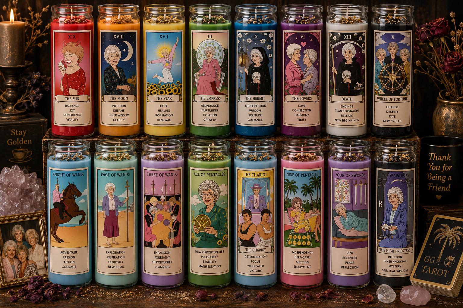 Golden Girls Tarot Candle | Witchy Prayer Candle | Retro Tarot Decor | Herb Topped Spiritual Candle | Mystic Golden Girls Gift __etsy:8050419594