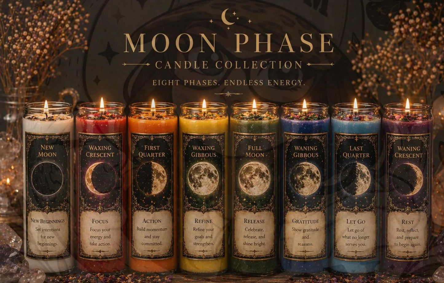 Moon Phase Candle Set | 7 Day Spiritual Candles | Intention Candles | Lunar Ritual Candles | Witchy Decor | Manifestation Gift Set __etsy:8038081355