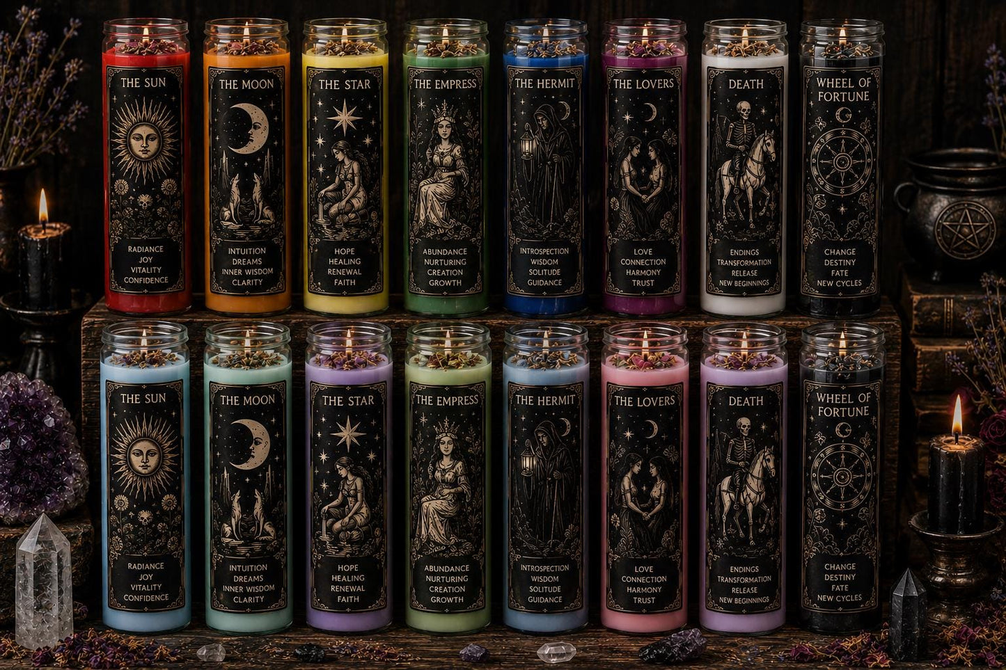 Tarot Card Candle | 7 Day Prayer Candle | Witchy Home Decor | Spiritual Gift | Crystal & Herb Candle | Mystic Tarot Jar Candle | intention __etsy:8050337510