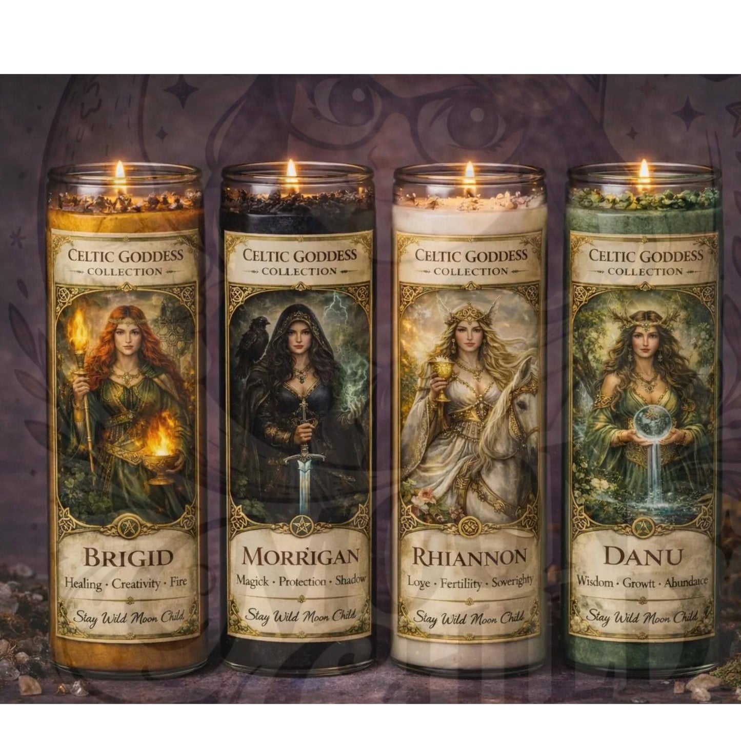 The whole collection Celtic goddess Candles Prayer Candles | Brigid, Morrígan, Rhiannon, Danu | Ritual • Protection • Divine Femini __etsy:8038077161