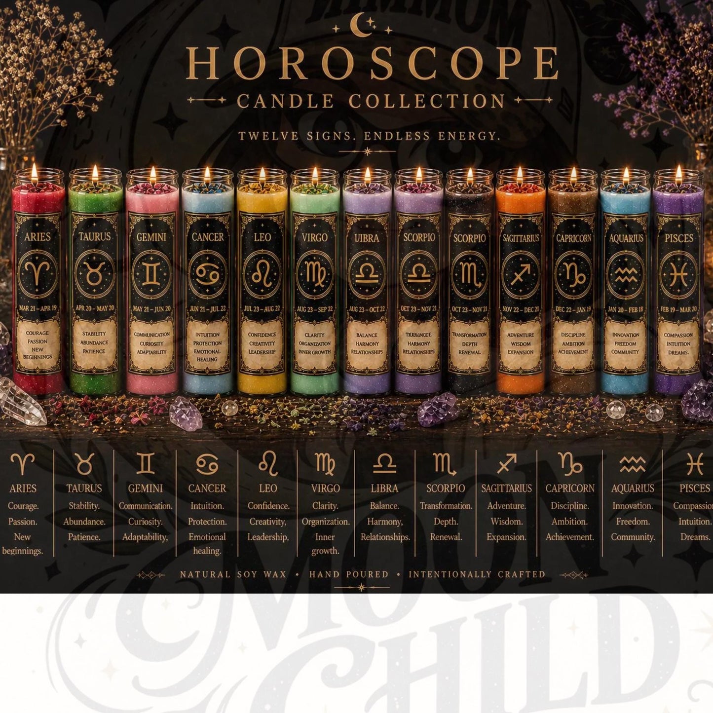 Zodiac Candle  whole set  | Horoscope Candles | 7 Day Prayer Candle | Astrology Gift | Spiritual Candle | Birth Sign Candle | Witchy Decor __etsy:8038042215