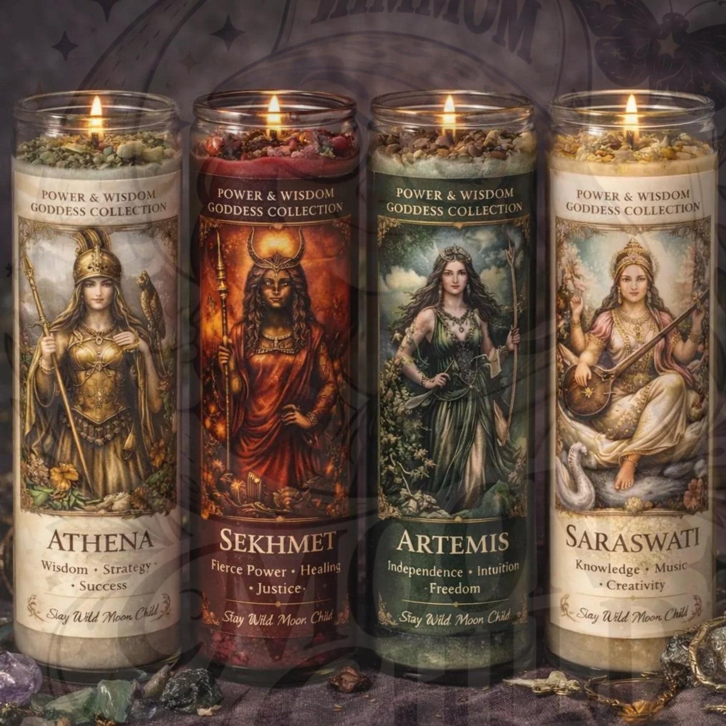 Goddess Devotional Candle Collection: Athena, Sekhmet, Artemis, Saraswati | Ritual Altar Candle __etsy:7990075274